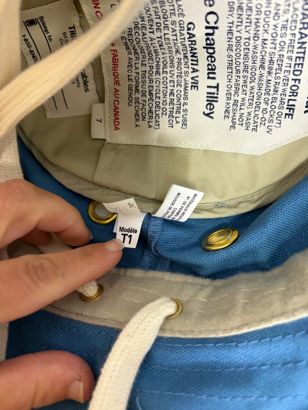 New The Tilley Hat Mens 7 Blue T1 Water Repellent Made in Canada Packable Travel - Picture 9 of 14